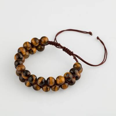 Kaplan Gözü 8mm Çift Sıra Makrome Doğal Taş Bileklik - Osmanlı Doğaltaş