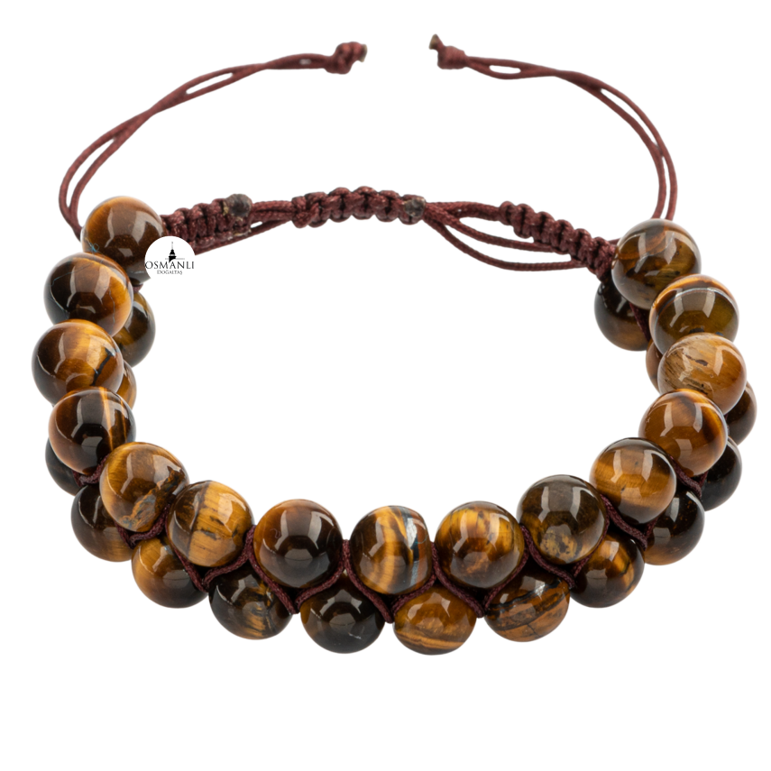 Kaplan Gözü 8mm Çift Sıra Makrome Doğal Taş Bileklik - 2