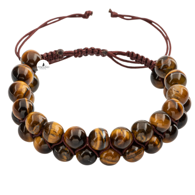 Kaplan Gözü 8mm Çift Sıra Makrome Doğal Taş Bileklik - 4