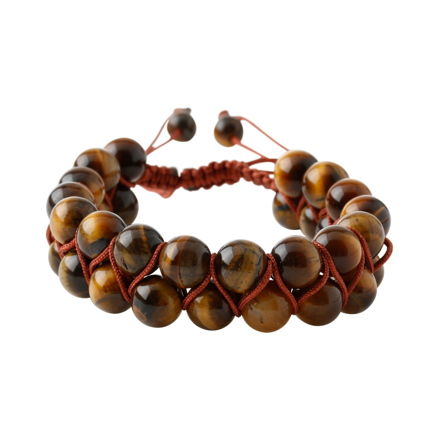 Kaplan Gözü 8mm Çift Sıra Makrome Doğal Taş Bileklik - 5