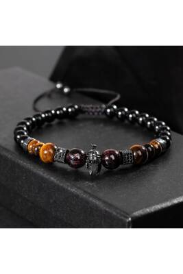 Kaplan Gözü-Bordo Granat Lal-Siyah Turmalin Doğal Taş Erkek Zirkon Bileklik - Osmanlı Doğaltaş