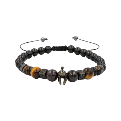 Kaplan Gözü-Bordo Granat Lal-Siyah Turmalin Doğal Taş Erkek Zirkon Bileklik - Osmanlı Doğaltaş