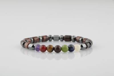 Kaplan Gözü-Çakra Bileklik Ametist, Lal, Kaplan Gözü, Akik, Lapis, Yeşim, Kalsit - Osmanlı Doğaltaş