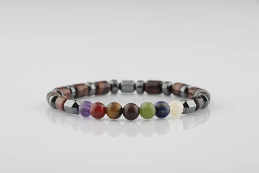 Kaplan Gözü-Çakra Bileklik Ametist, Lal, Kaplan Gözü, Akik, Lapis, Yeşim, Kalsit - 1