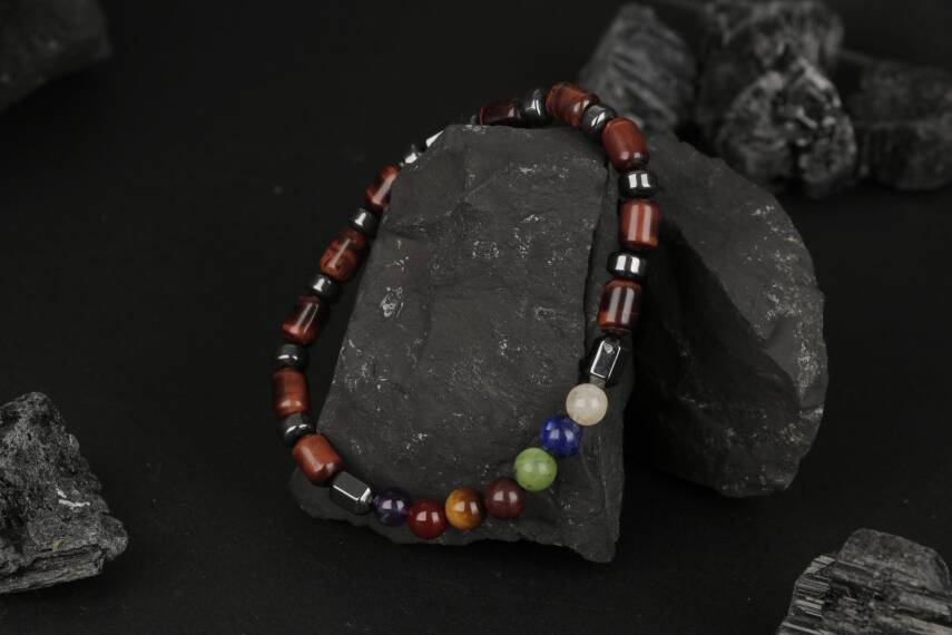 Kaplan Gözü-Çakra Bileklik Ametist, Lal, Kaplan Gözü, Akik, Lapis, Yeşim, Kalsit - 3