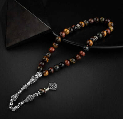 Kaplan Gözü Doğal Taş 8mm Gümüş İmameli Tesbih - 2