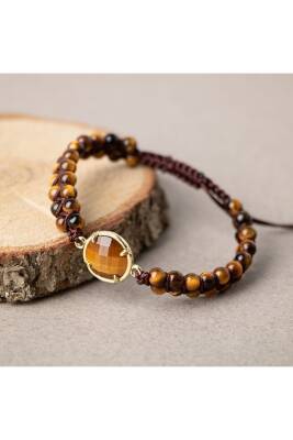 Kaplan Gözü Doğal Taş Makrome Bileklik - Osmanlı Doğaltaş