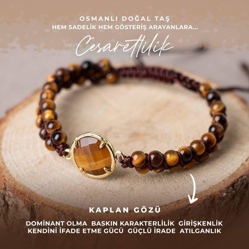 Kaplan Gözü Doğal Taş Makrome Bileklik - 1