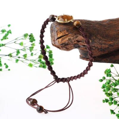 Kaplan Gözü Doğal Taş Makrome Örgü Bileklik - 3