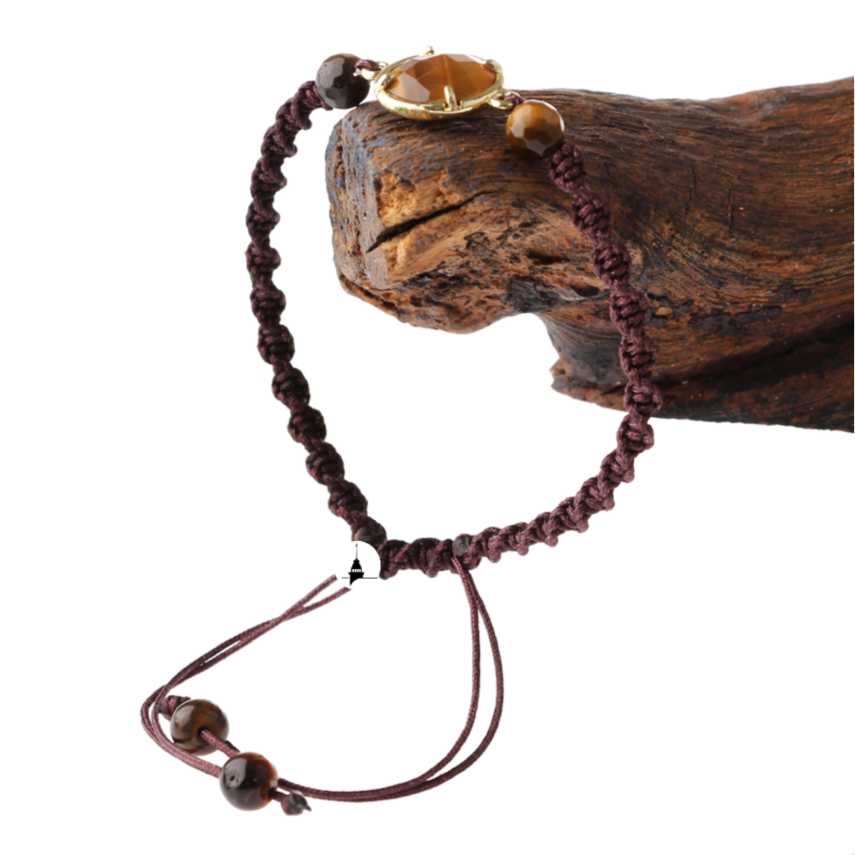 Kaplan Gözü Doğal Taş Makrome Örgü Bileklik - 4