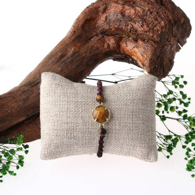 Kaplan Gözü Doğal Taş Makrome Örgü Bileklik - 5