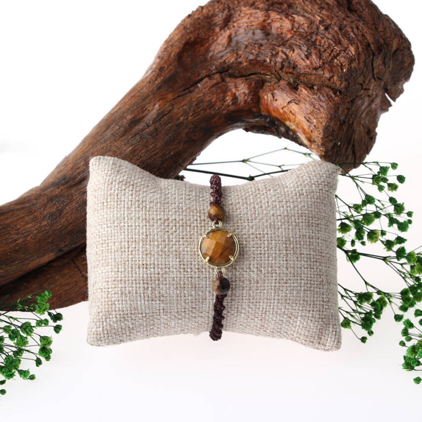 Kaplan Gözü Doğal Taş Makrome Örgü Bileklik - 5