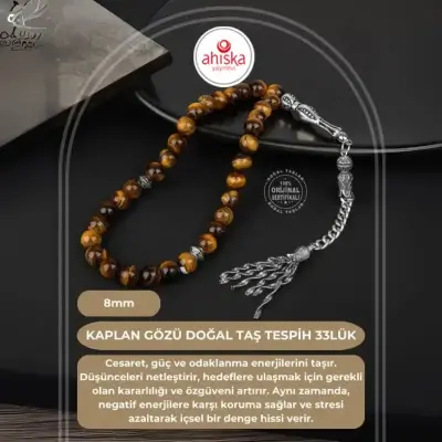 Kaplan Gözü Doğal Taş Tesbih 33lük - 8mm - Doğal Taş (1)