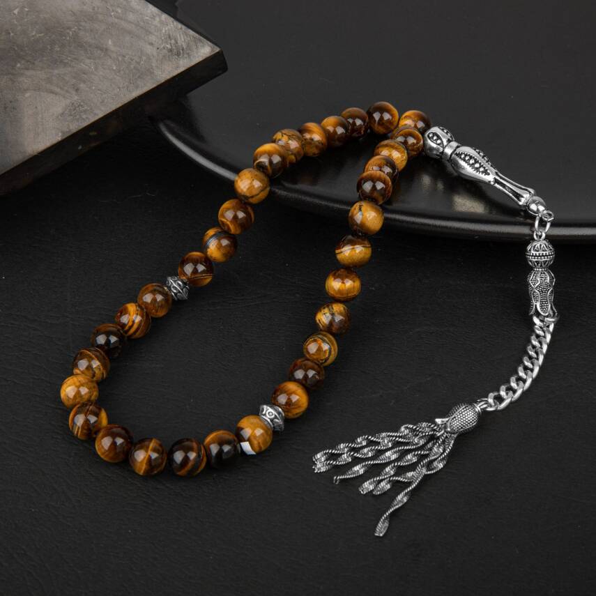 Kaplan Gözü Doğal Taş Tesbih 33lük - 8mm - 2