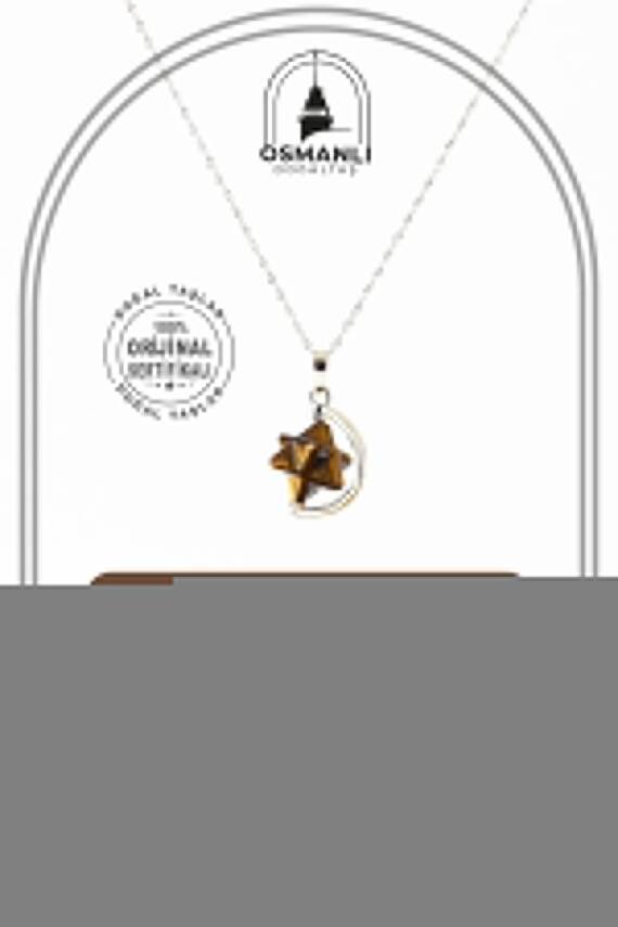 Kaplan Gözü Doğal Taş Yıldızlı Kolye, Gümüş Zincir - 1