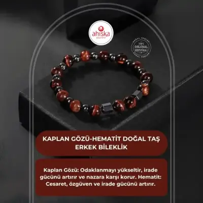 Kaplan Gözü-Hematit Doğal Taş Erkek Bileklik - 1