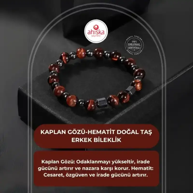 Kaplan Gözü-Hematit Doğal Taş Erkek Bileklik - 1