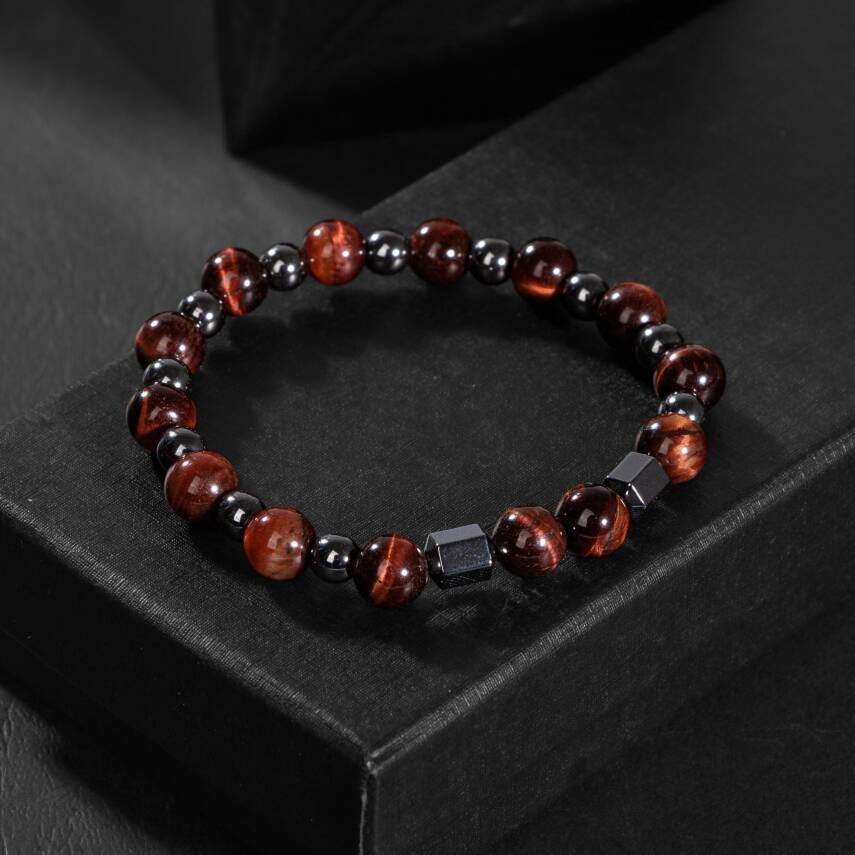 Kaplan Gözü-Hematit Doğal Taş Erkek Bileklik - 2