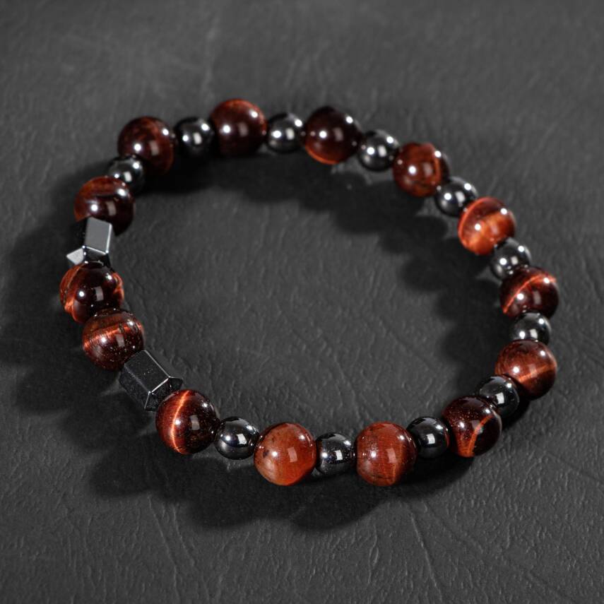 Kaplan Gözü-Hematit Doğal Taş Erkek Bileklik - 4