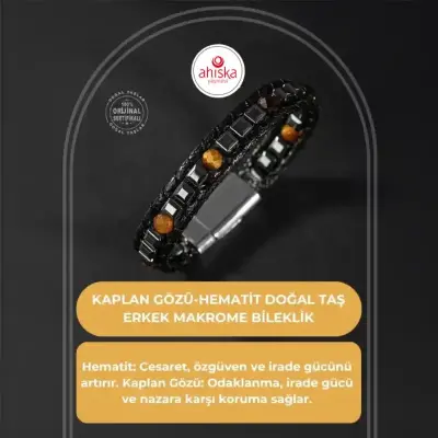Kaplan Gözü-Hematit Doğal Taş Erkek Makrome Bileklik - Doğal Taş (1)