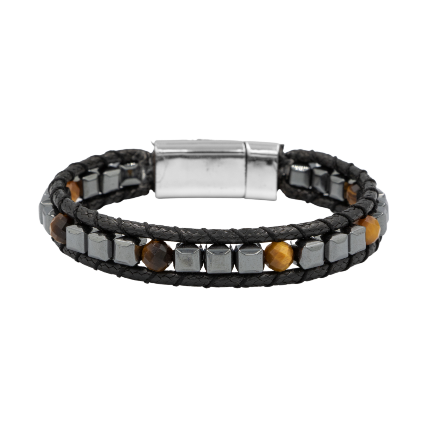 Kaplan Gözü-Hematit Doğal Taş Erkek Makrome Bileklik - 1