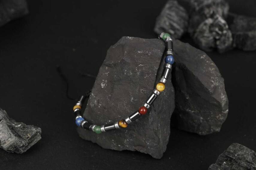 Kaplan Gözü-Hematit-Kırmızı Akik-Aventurin-Lapis Lazuli Doğal Taş Bileklik - 4