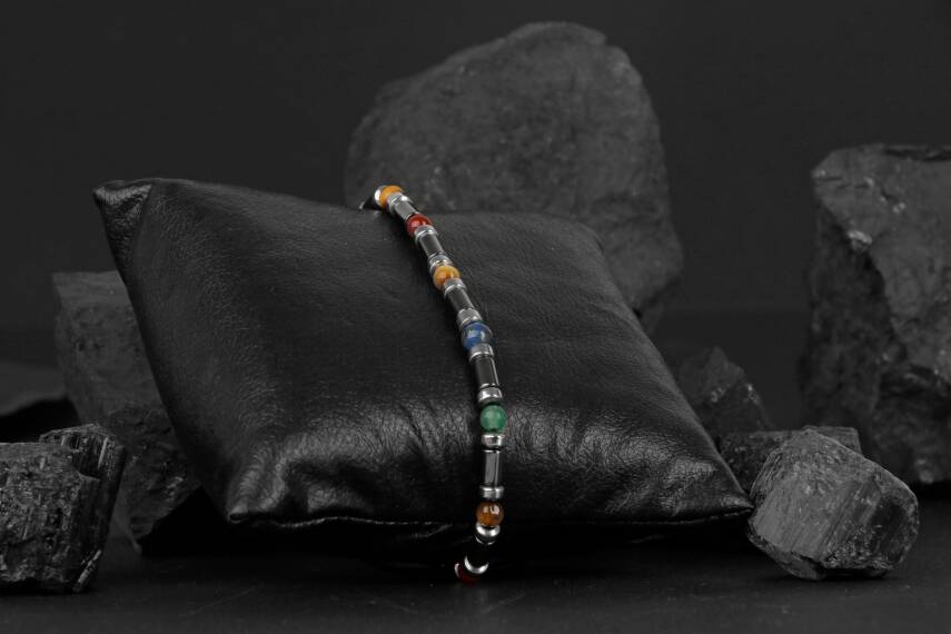 Kaplan Gözü-Hematit-Kırmızı Akik-Aventurin-Lapis Lazuli Doğal Taş Bileklik - 3