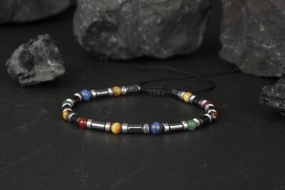 Kaplan Gözü-Hematit-Kırmızı Akik-Aventurin-Lapis Lazuli Doğal Taş Bileklik - 5