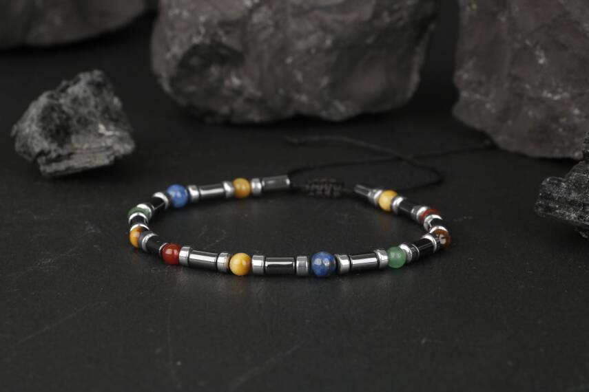 Kaplan Gözü-Hematit-Kırmızı Akik-Aventurin-Lapis Lazuli Doğal Taş Bileklik - 5