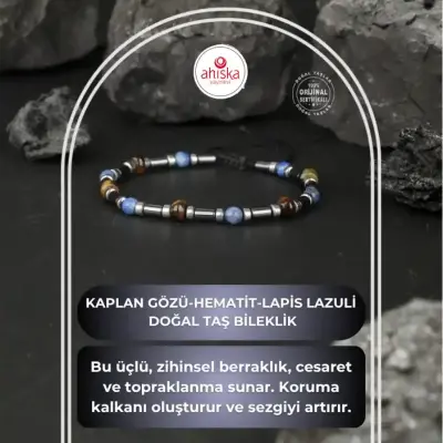 Kaplan Gözü-Hematit-Lapis Lazuli Doğal Taş Bileklik - 1