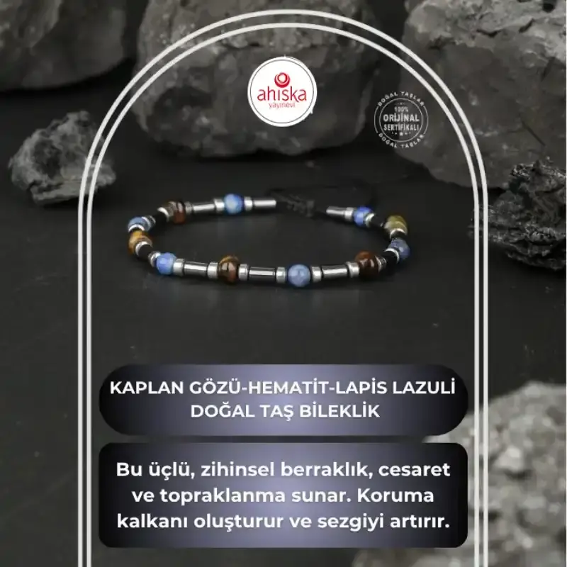 Kaplan Gözü-Hematit-Lapis Lazuli Doğal Taş Bileklik - 1