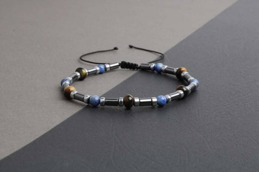 Kaplan Gözü-Hematit-Lapis Lazuli Doğal Taş Bileklik - 3