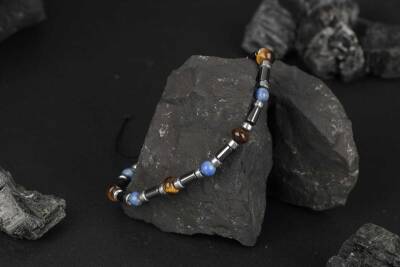 Kaplan Gözü-Hematit-Lapis Lazuli Doğal Taş Bileklik - 4