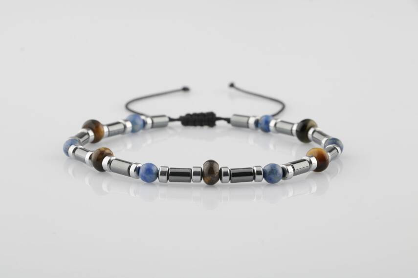 Kaplan Gözü-Hematit-Lapis Lazuli Doğal Taş Bileklik - 1