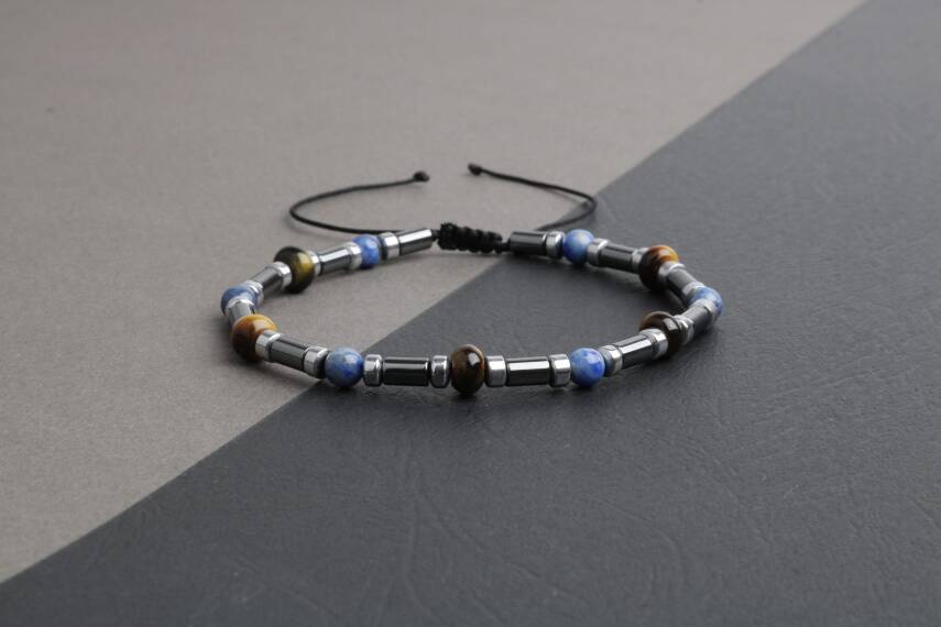 Kaplan Gözü-Hematit-Lapis Lazuli Doğal Taş Bileklik - 2