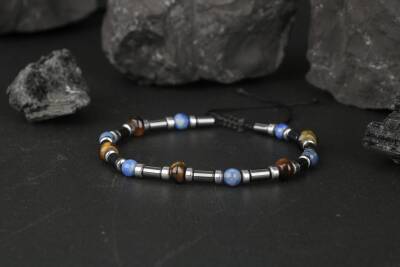 Kaplan Gözü-Hematit-Lapis Lazuli Doğal Taş Bileklik - 4