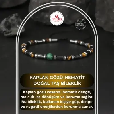 Kaplan Gözü-Hematit-Malakit Doğal Taş Bileklik - 1