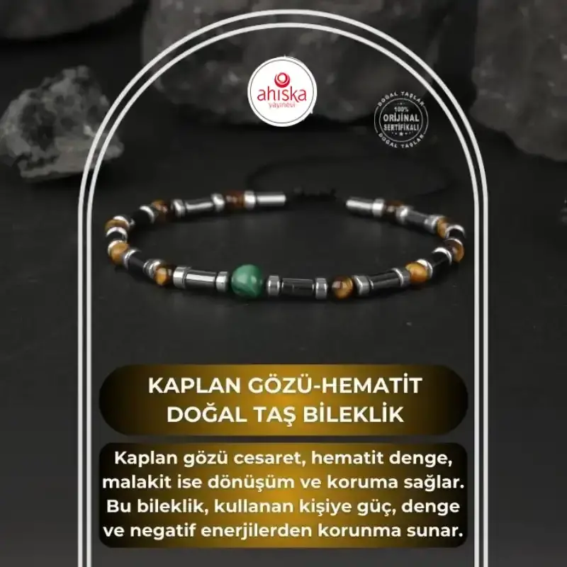 Kaplan Gözü-Hematit-Malakit Doğal Taş Bileklik - 1