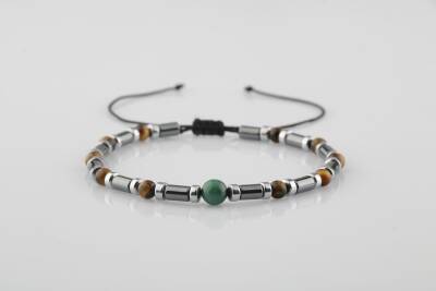 Kaplan Gözü-Hematit-Malakit Doğal Taş Bileklik - Osmanlı Doğaltaş