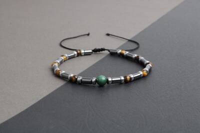 Kaplan Gözü-Hematit-Malakit Doğal Taş Bileklik - 2
