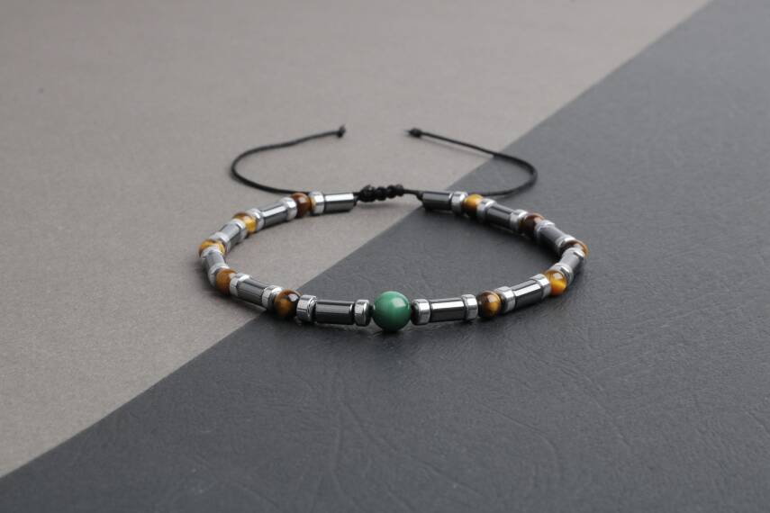 Kaplan Gözü-Hematit-Malakit Doğal Taş Bileklik - 2