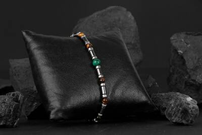 Kaplan Gözü-Hematit-Malakit Doğal Taş Bileklik - 3