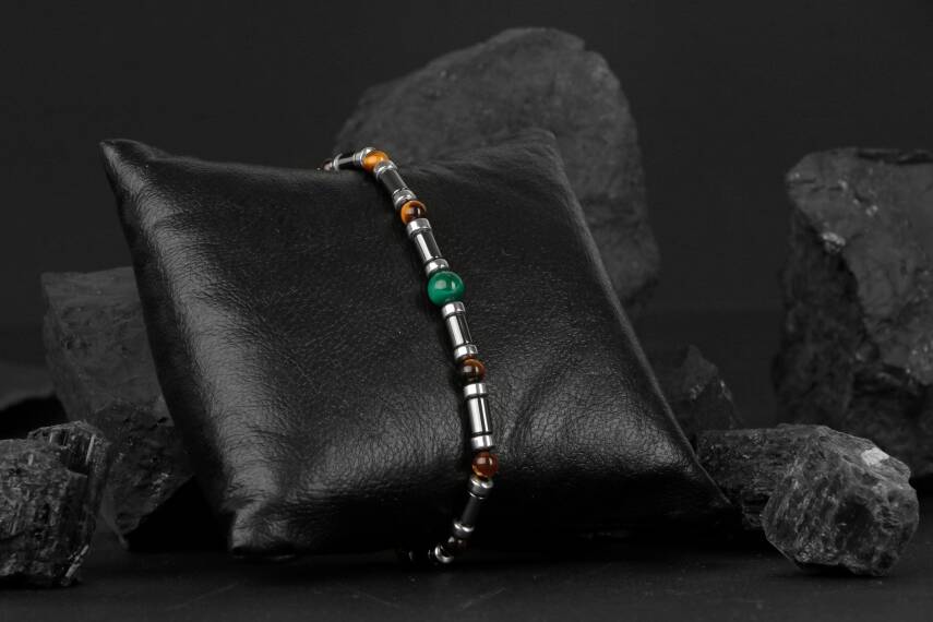 Kaplan Gözü-Hematit-Malakit Doğal Taş Bileklik - 3