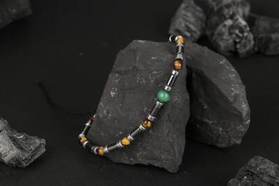 Kaplan Gözü-Hematit-Malakit Doğal Taş Bileklik - 4