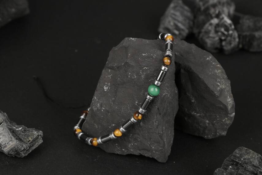 Kaplan Gözü-Hematit-Malakit Doğal Taş Bileklik - 4