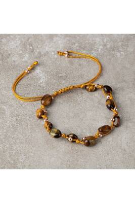 Kaplan Gözü Natürel Kesim Doğal Taş Makrome Bileklik - Osmanlı Doğaltaş