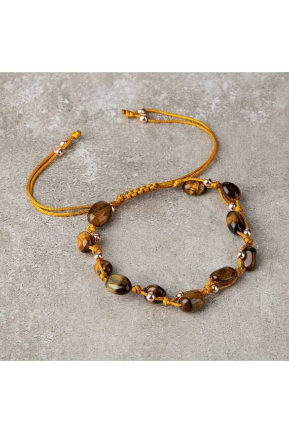 Kaplan Gözü Natürel Kesim Doğal Taş Makrome Bileklik - 1