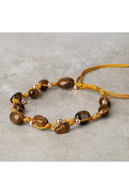 Kaplan Gözü Natürel Kesim Doğal Taş Makrome Bileklik - 2