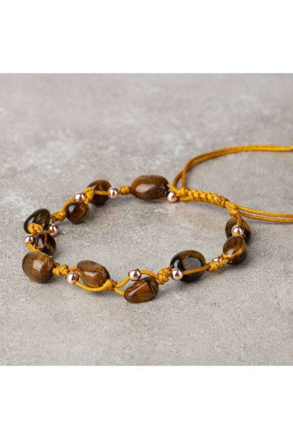 Kaplan Gözü Natürel Kesim Doğal Taş Makrome Bileklik - 2