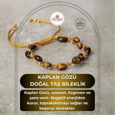 Kaplan Gözü Natürel Kesim Doğal Taş Makrome Bileklik - 1